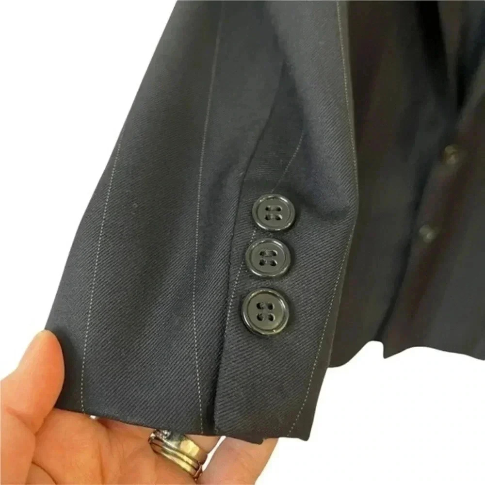 Hickey Freeman 100% Wool Men’s Pinstripes Sport Coat in Black Size 46R - Picture 4 of 10